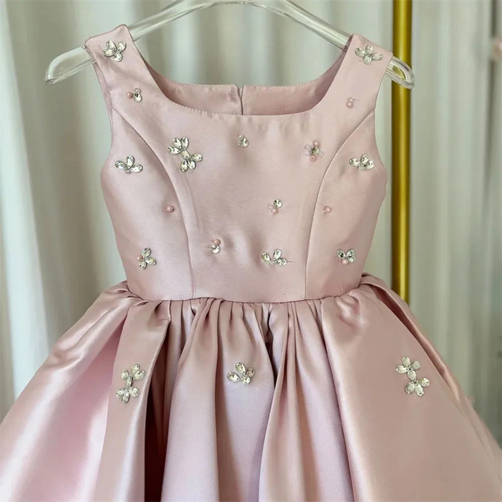 Kids Princess Satin Crystals Pearls Flower Girl Dress Children First Communion Dress Ball Gown Wedding Party Dress Birthday Show 251023