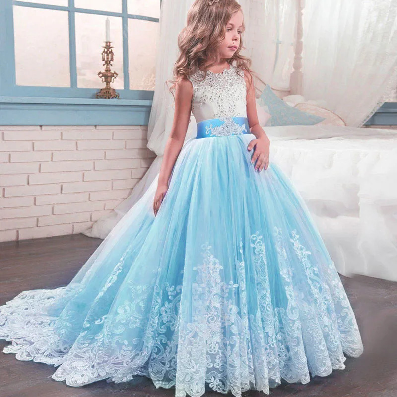 Trailing White Lace Kids Wedding Dress For Girls First Communion Evening Bridesmaid Dresses Children Girl Princess Party Dresses 251023