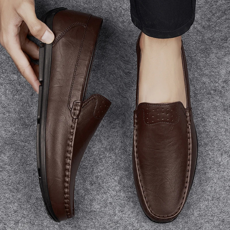Classic Mens Genuine Leather Casual Shoes Soft Sole Comfortable Flat Bottom Loafers Highquality Business Shoes for Mens 251023