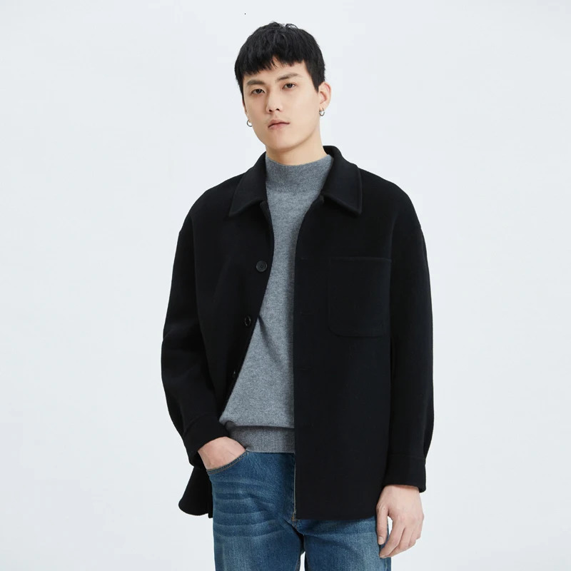 Autumn Winter Woolen Coat Men Drop Shoulder Sleeve Loose DoubleSided 100 Wool Short Lapel Shirt Style Jacket 251017