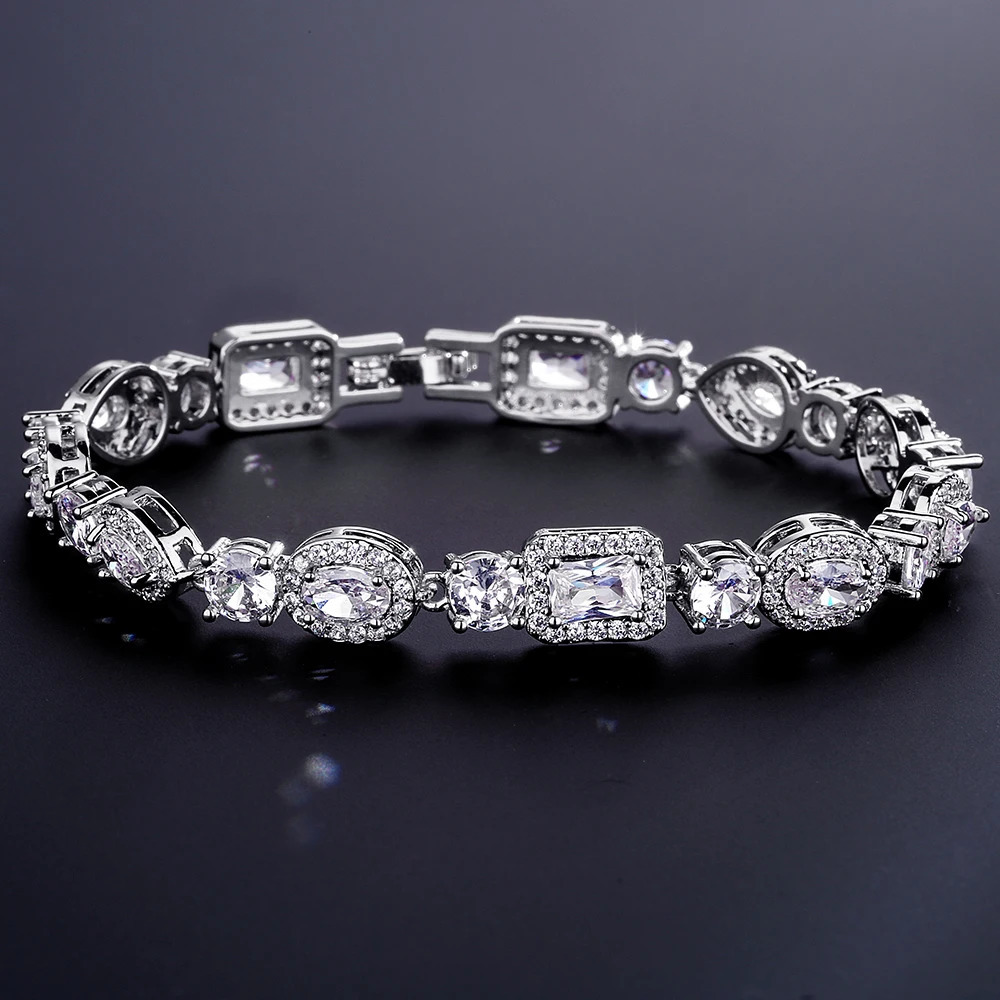 TrendMen HiphopRock Trendy Square Zirconia Tennis Bracelets For Fashion Men Women Silver Color Crystal Wristlet Jewelry Bangles 251023