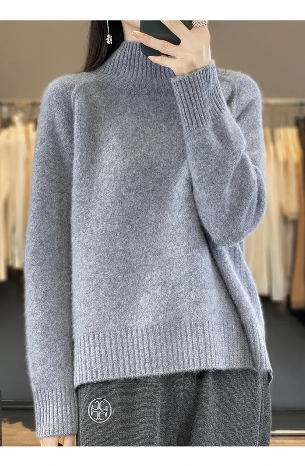 Womens HighNecked Cashmere Sweater 100 Soft Wool Thickened Lazy Raglan Sweater with Slit for Autumn Winter Comfortable Waxy W 251023