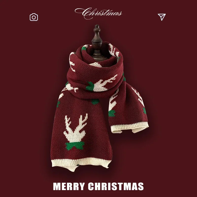Fashion Christmas Style Red Element Scarf for Women Trend Knitted Student Couple Warm Scarves Shawl Clothing Accessories Gift 251024