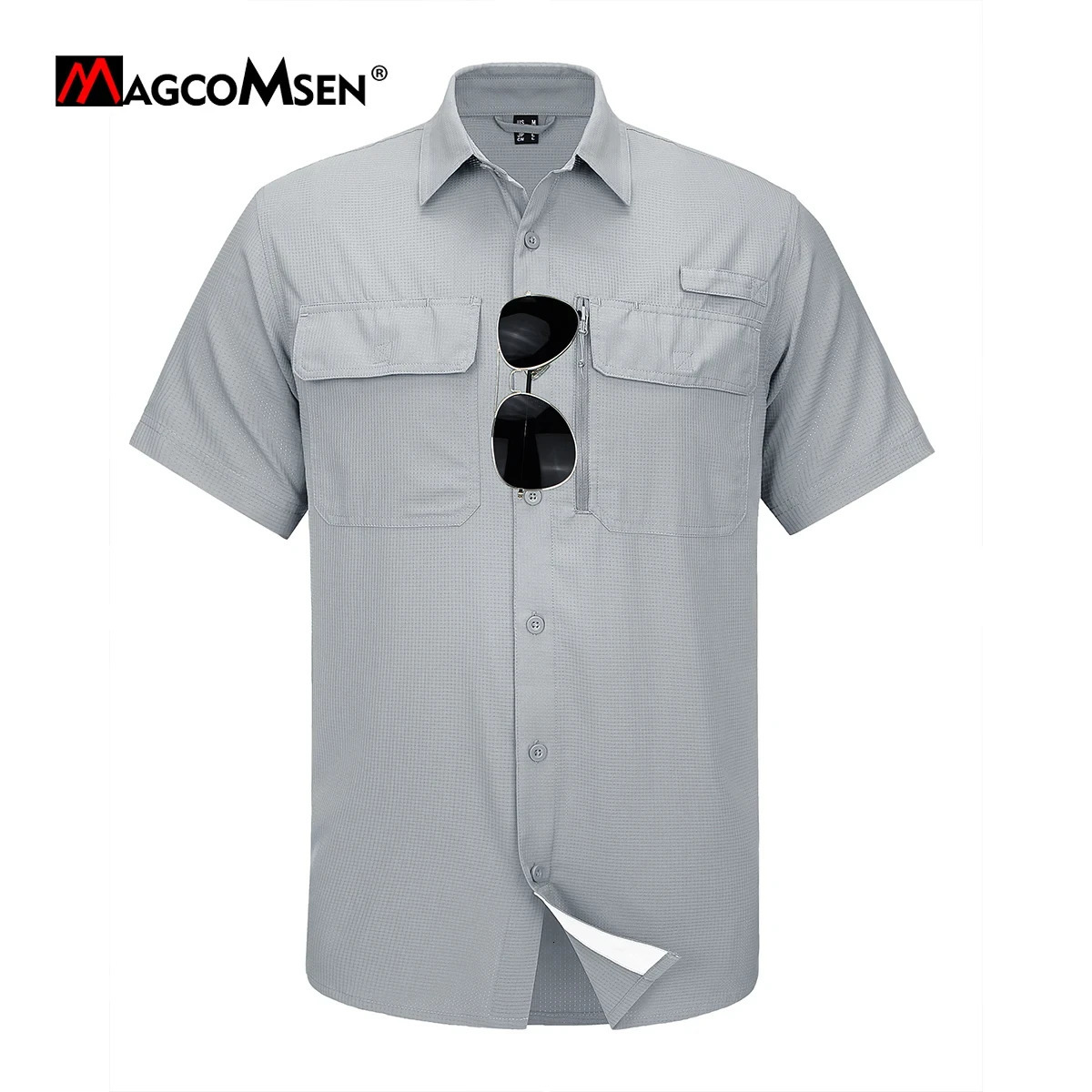 MAGCOMSEN Mesh Breathable Shirt Mens Quick Dry Button Short Sleeves UPF 50 Sun Protection Hiking Fishing Work Cargo Shirts 251023