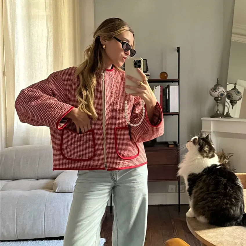 Women Vintage Cropped Puffer Jacket Boho Floral Print Quilted Coat Winter Long Sleeve Lightweight Padded Cardigan Tops 251020