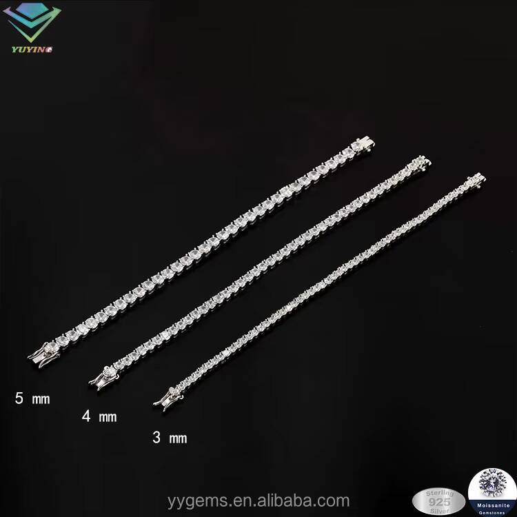 White Gold Rhodium Plated Prong Set Tennis Chain 2mm to 65mm Pass Diamond Tester VVS Moissanite Hip Hop Jewelry Tennis Bracelet