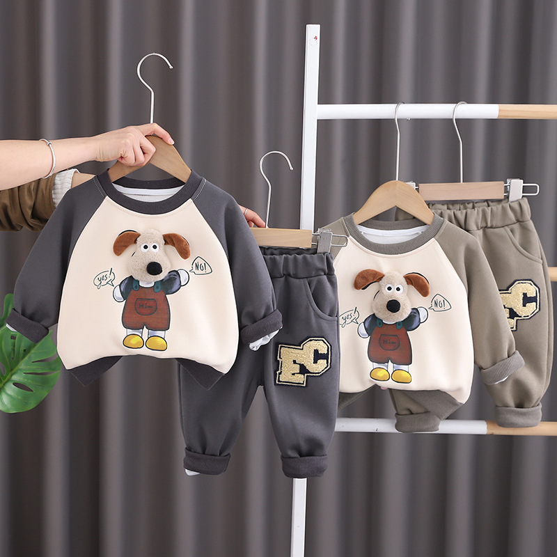 Free Shipping Baby Boy 3D Dog Hoodie Set, Cute Cartoon Long Sleeve Outfit, Spring Casual Clothes for Infant and Newborn