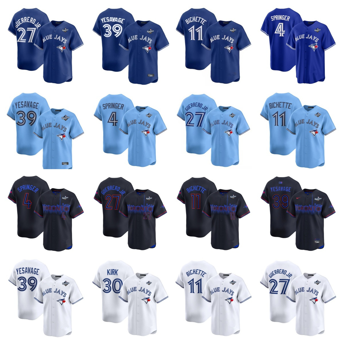 MLB Torontos 2025 World Series Blue Jays Baseball Jersey Joe Carter 27 Vladimir Guerrero Jr. 11 Bo Bichette 4 George Springer 30 Kirk 39 Trey Yesavage Daulton Varsho