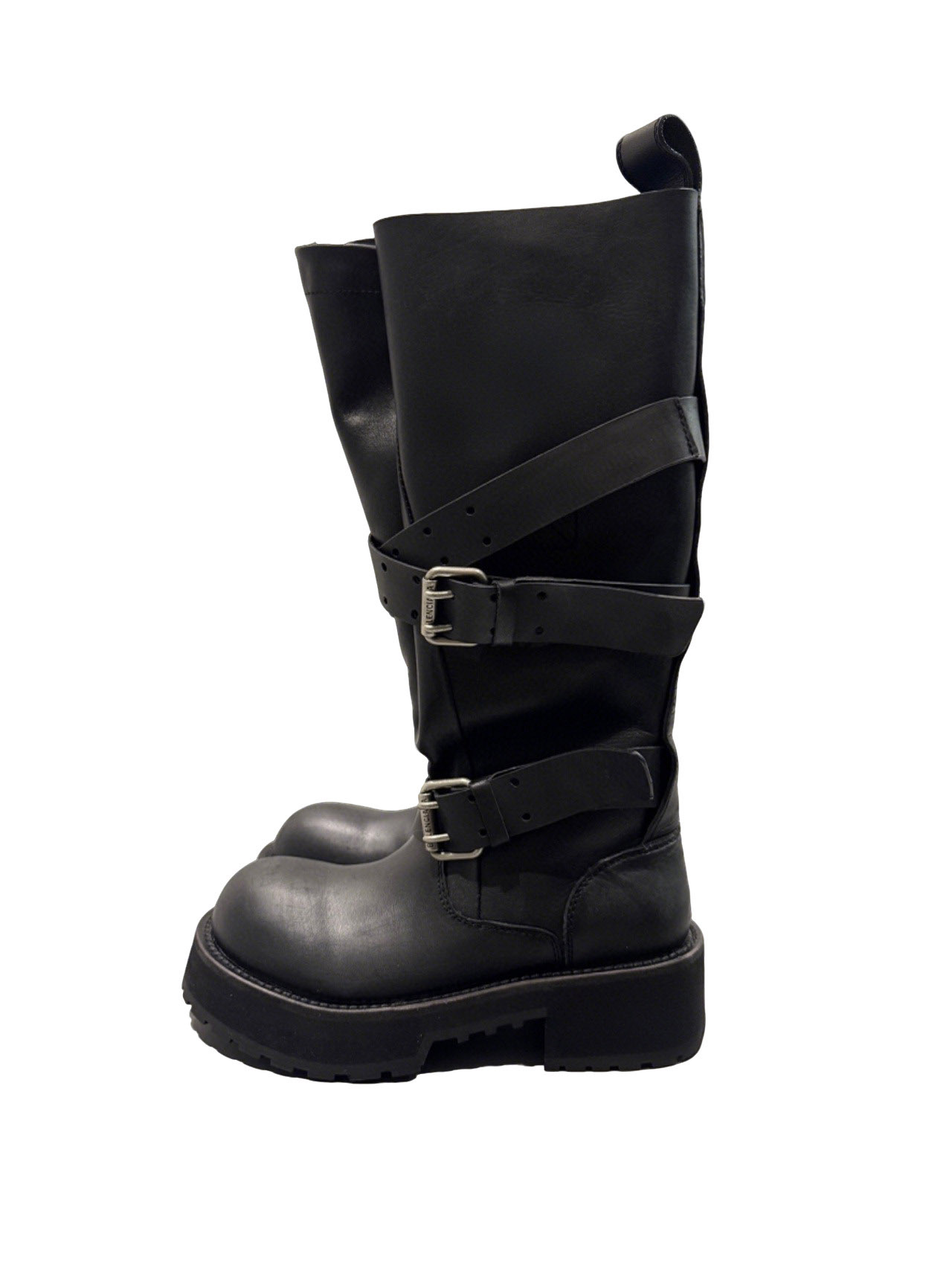 Newest Designer Leather Boots Thick Heel Knee Booties Belt Buckle Cowhide Slip On Motorcycle Boots Ladies Shoes Combat Boots