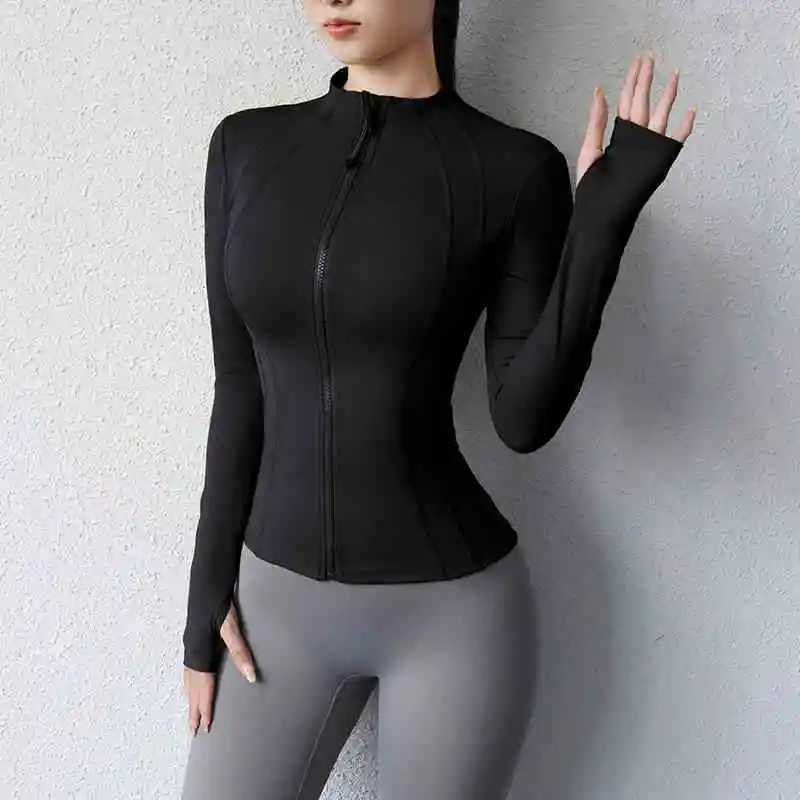 Spring Autumn Ladies Tights Yoga Cardigan Jacket With Pocket Nude Zipper Yoga Jackets L251025