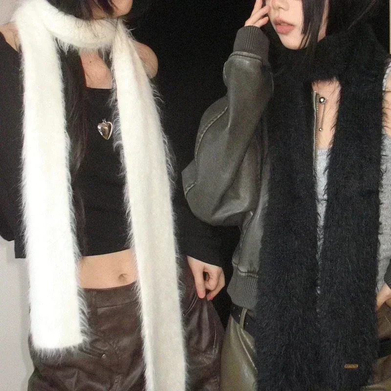 Korean er Runway Style Thin Scarf Fashionable Plush Long Strip Scarf Womens Mink Fur Y2K Girl Scarf for Warm 251024