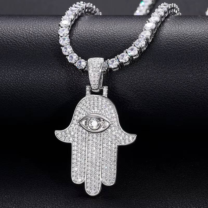 In Stock Dropshipping Hip Hop Jewelry 925 Sterling Silver VVS Moissanite Diamond Iced Out Hamsa Hand Pendant for Men Women