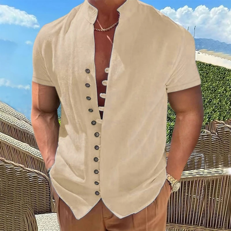 Summer Short Sleeve Shirts For Men White Formal Shirt Social Dress Shirts Casual Cotton Linen Tops Beach Blouses Man Clothing 251023