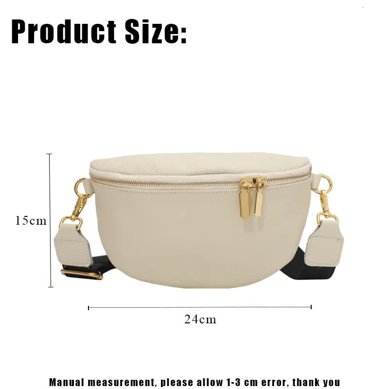 Fashion Woman Chest Bag Black Color Wide Single Strap Zipper Half Moon PU Leather Messenger Shoulder Bags Fanny Pack 251023