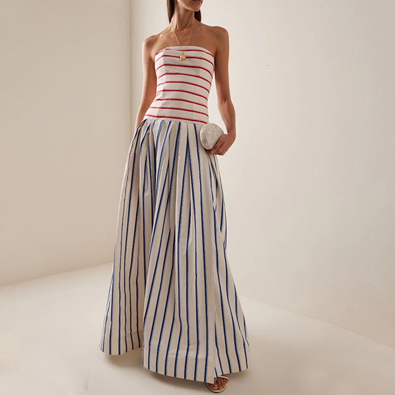 Flaxmaker Fashion Womens Dresses Casual Women Striped Print Sling Maxi Dress Round Neck Sleeveless Long Dress Vestidos Dresses 251023