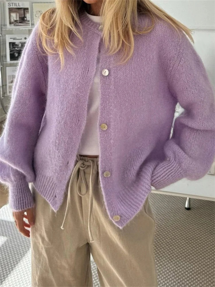 Womens Knit Outerwear Solid Color Cardigan Fuzzy Long Sleeve Button Down Sweater Soft Tops 251015