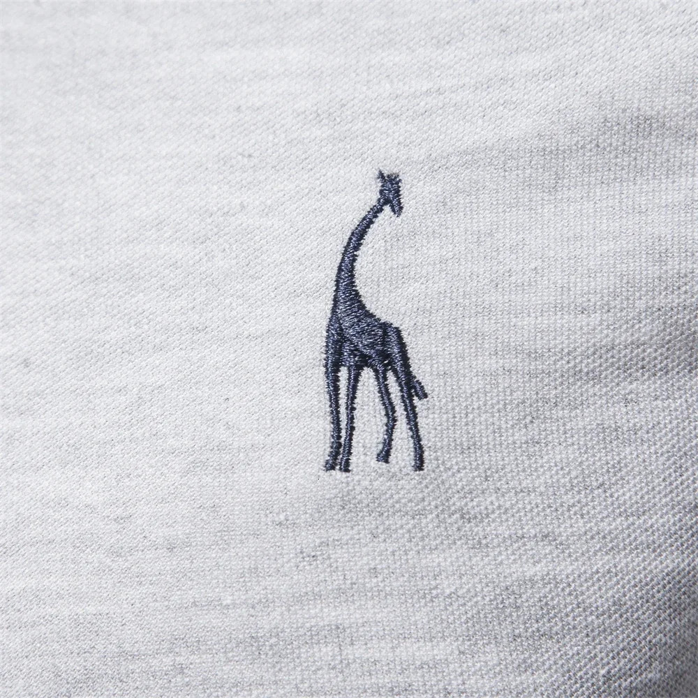 Mens Deer Embroidery Polo Shirts Solid Color Long Sleeve Social Business Male 251020