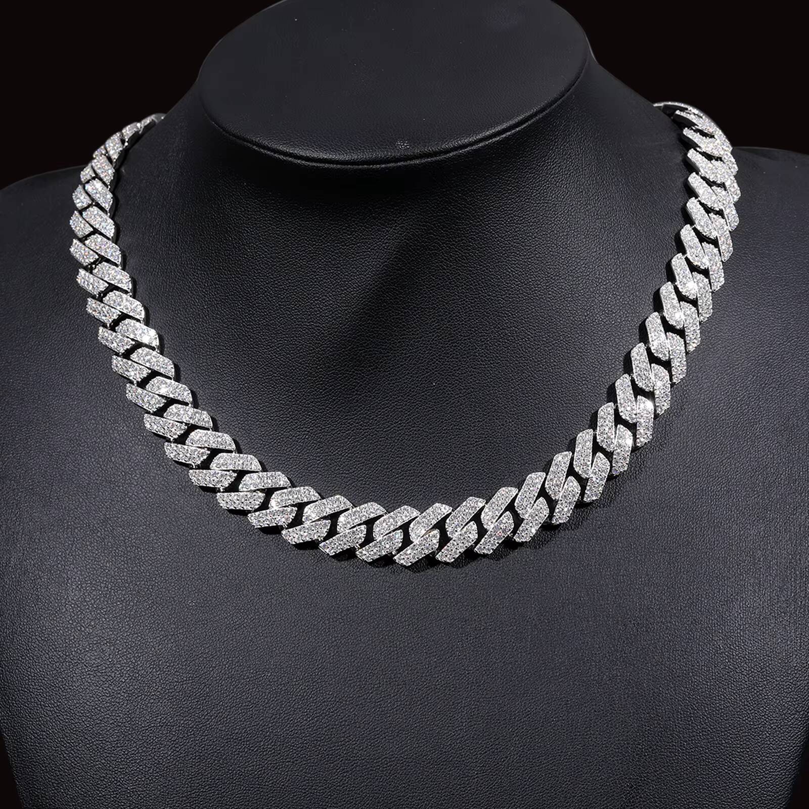 Rappers Fashion Gift Jewelry 14mm 18K White Gold Plated 925 Sterling Silver VVS Moissanite Diamond Iced Out Cuban Link Chain