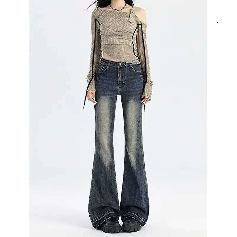 American High Street Spicy Girls Low Waist Jeans Women Autumn Vintage Y2k Sense Slim Fit Straight Tube Micro Flare Pants 251023