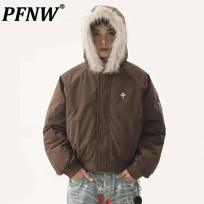PFNW American Vintage Fur Collar Loose Casual Zipper Cotton Jakcets Mens Winter Trendy Warm Short Cottonpadded Coat CPG2188 251017