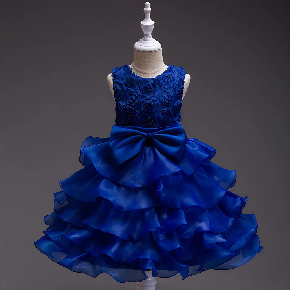 Girls bow dress A dress with suspenders Rose flower girl wedding dress 251023