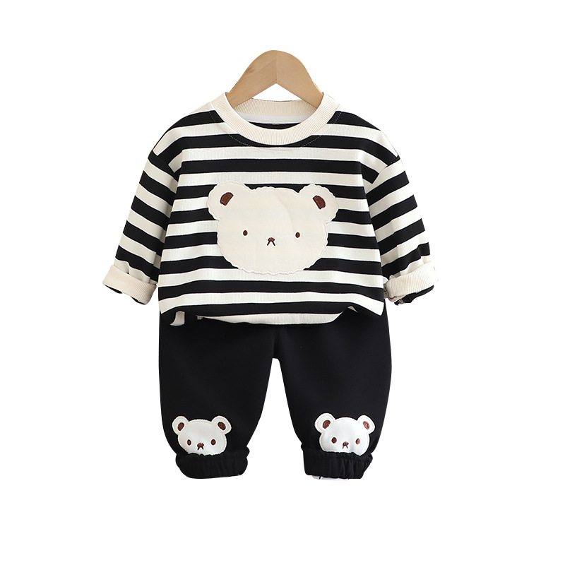 kids designer clothes 2025 Boys Bear Print Hoodie 2-Piece Set, Autumn Casual Outfit for Toddler Boys, Cute Animal Themed Clothes for Baby Boys