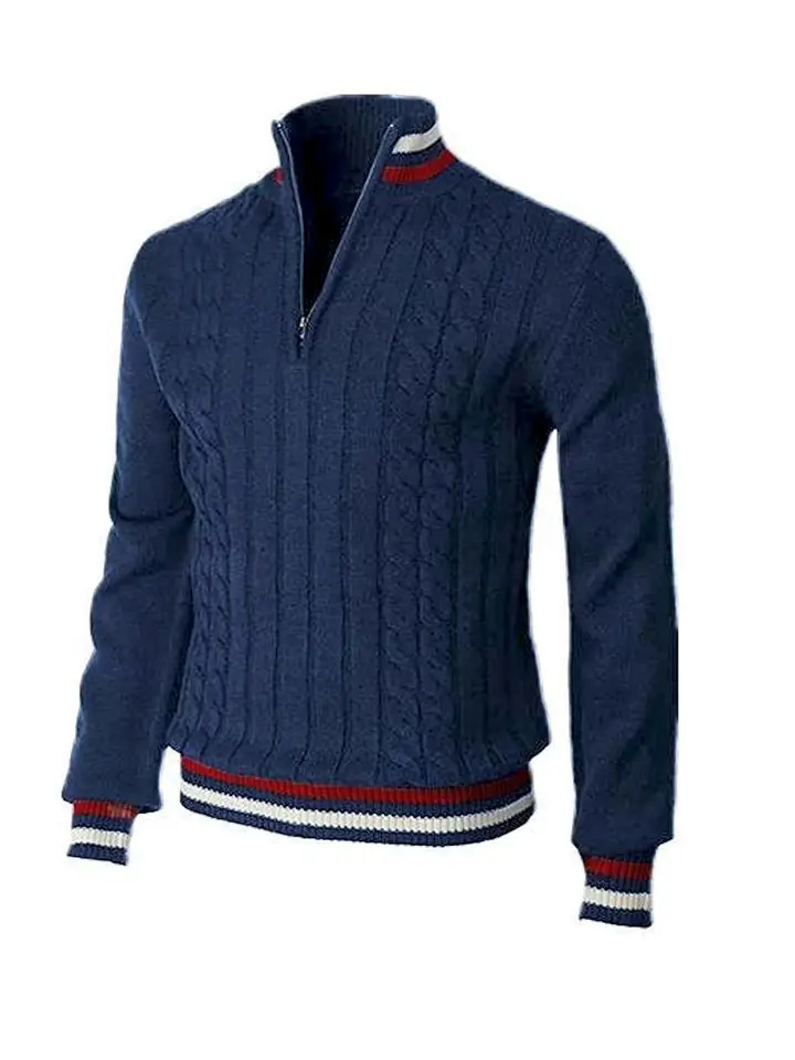 Thickened version Autumn and Winter Mens QuarterZip Sweater Pure Cotton Mock Neck Knit Long Sleeve Pullover Sweater 560G 251020