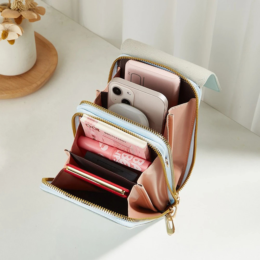 Trendy Vertical Crossbody Bag Womens Double Layer Zipper Phone Purse Spacious Shoulder Handbag 251018