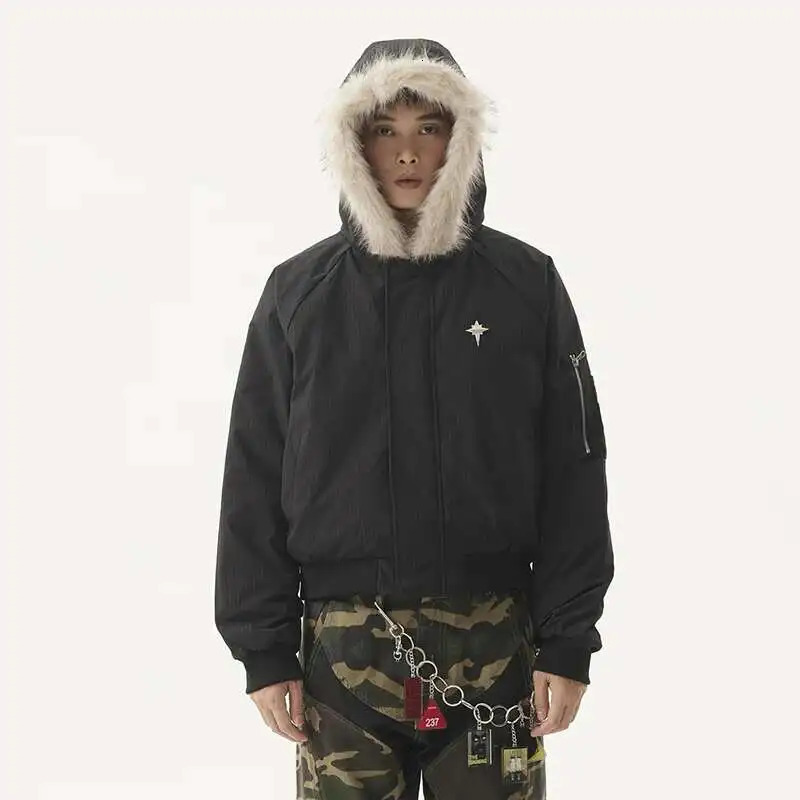 PFNW American Vintage Fur Collar Loose Casual Zipper Cotton Jakcets Mens Winter Trendy Warm Short Cottonpadded Coat CPG2188 251017