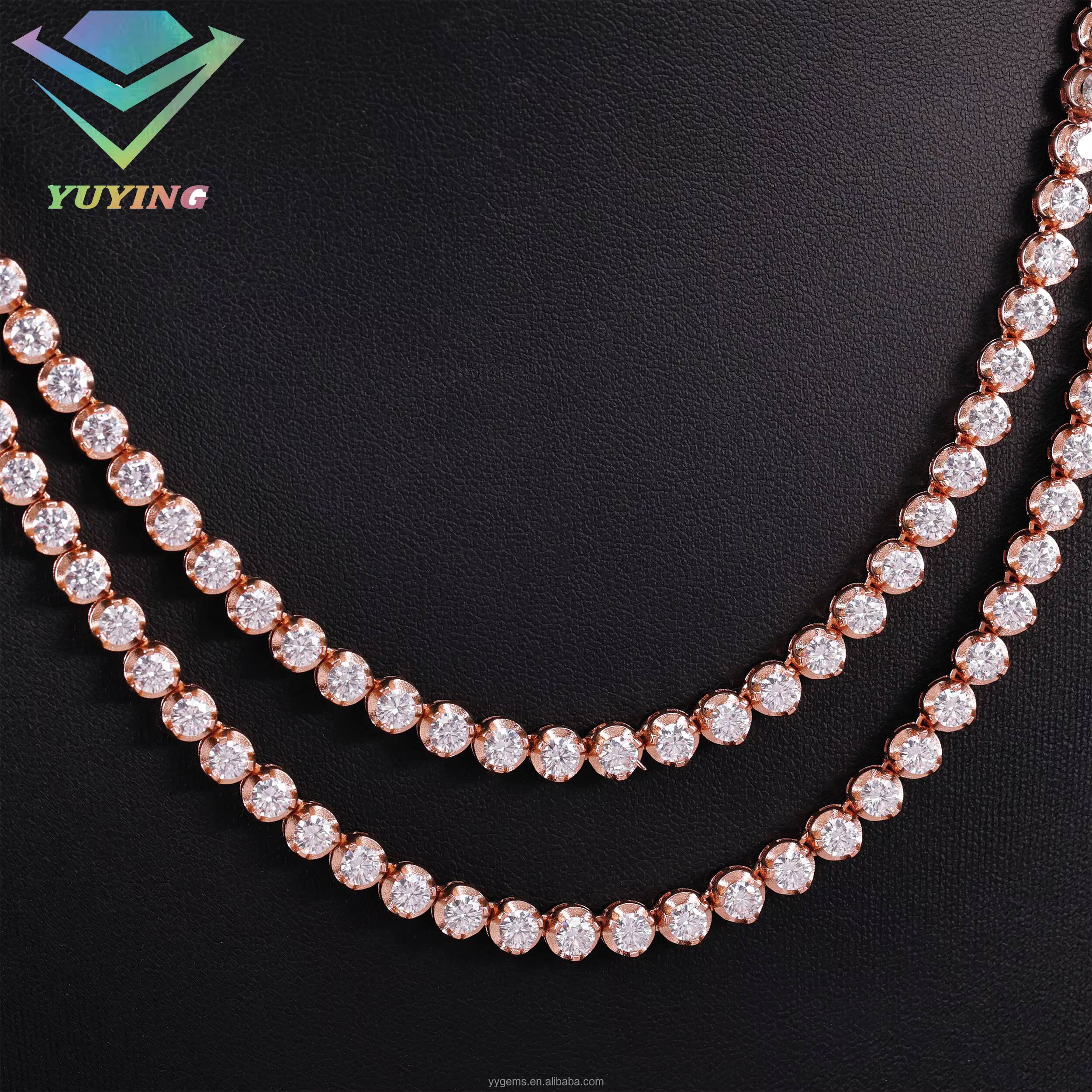 VVS Moissanite Diamond 4mm Wide Silver 3prong Tennis Chain With 18K Gold Plated GRA Certificate for Fine Jewelry Necklace