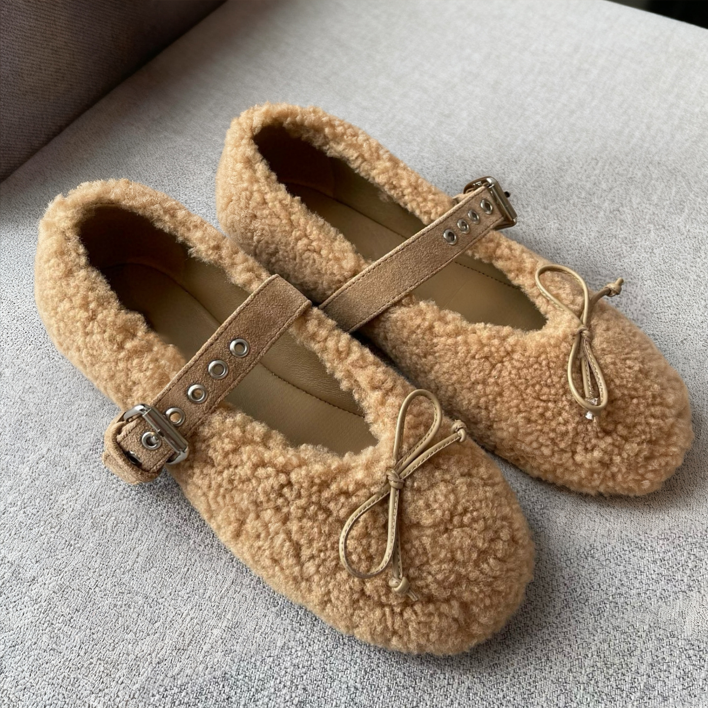 (Order by pic in opt, not by desc)Women's Teddy Fleece Ballet Flats - Soft Plush Slip-On Shoes, Anti-Slip Sole for Fall & Winter Daily Wear & Indoor Lounge