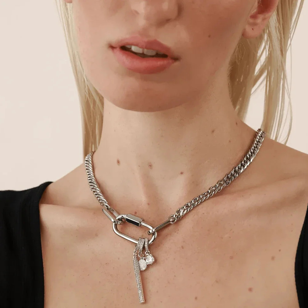 Waterproof Jewelry Tarnish Free 18K Gold Plated Stainless Steel Two Tone Chunky Charm Necklace for Women Cuban Chains Choker 251022