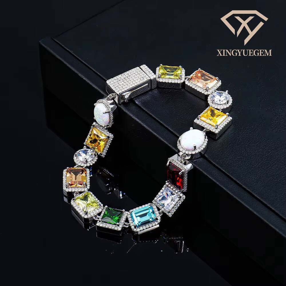 Custom Tropical Style 925 Silver Jewelry Sets Synthetic Cubic Zircon and Opal with Melee Moissanite Clustered BraceletNecklace