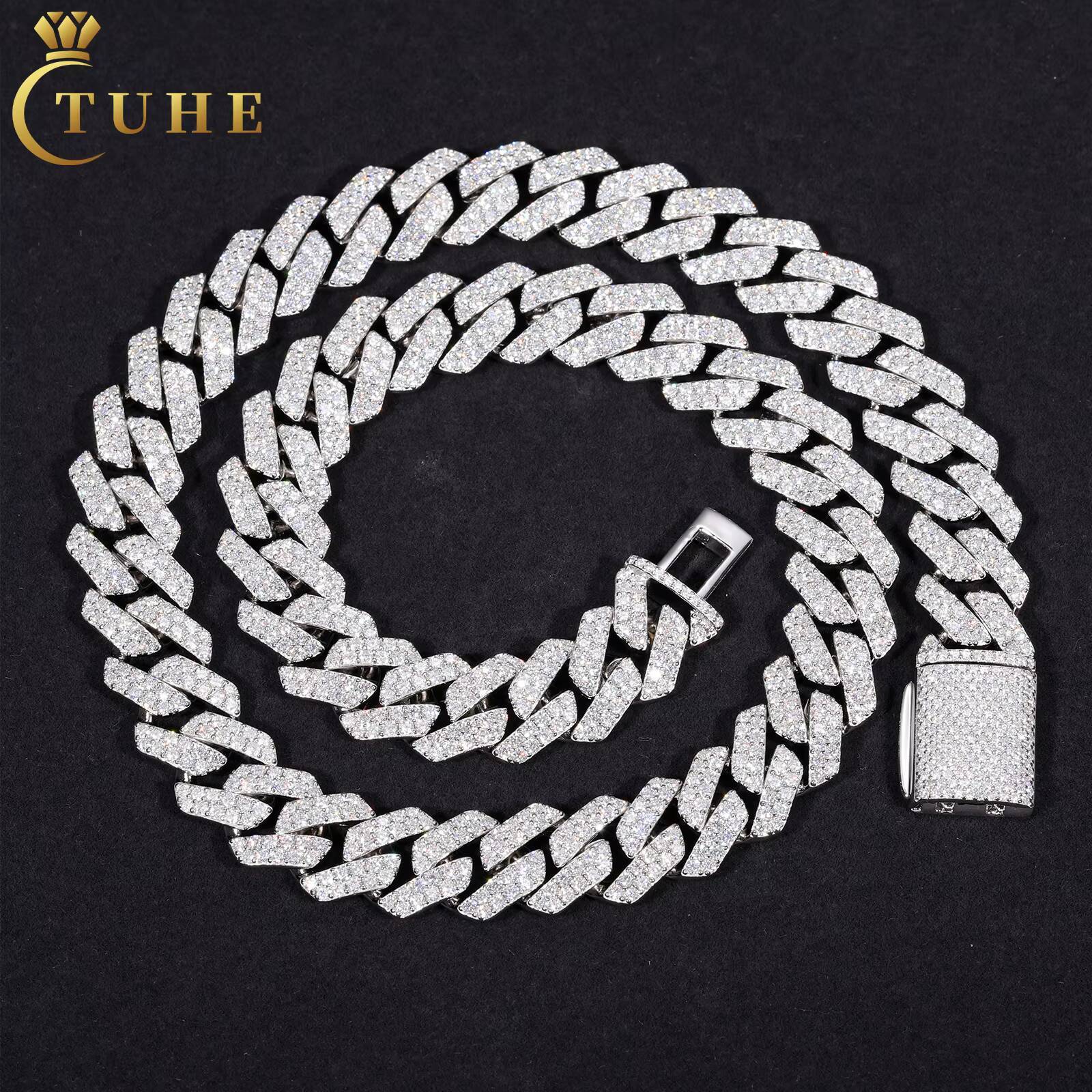 Rappers Fashion Gift Jewelry 14mm 18K White Gold Plated 925 Sterling Silver VVS Moissanite Diamond Iced Out Cuban Link Chain