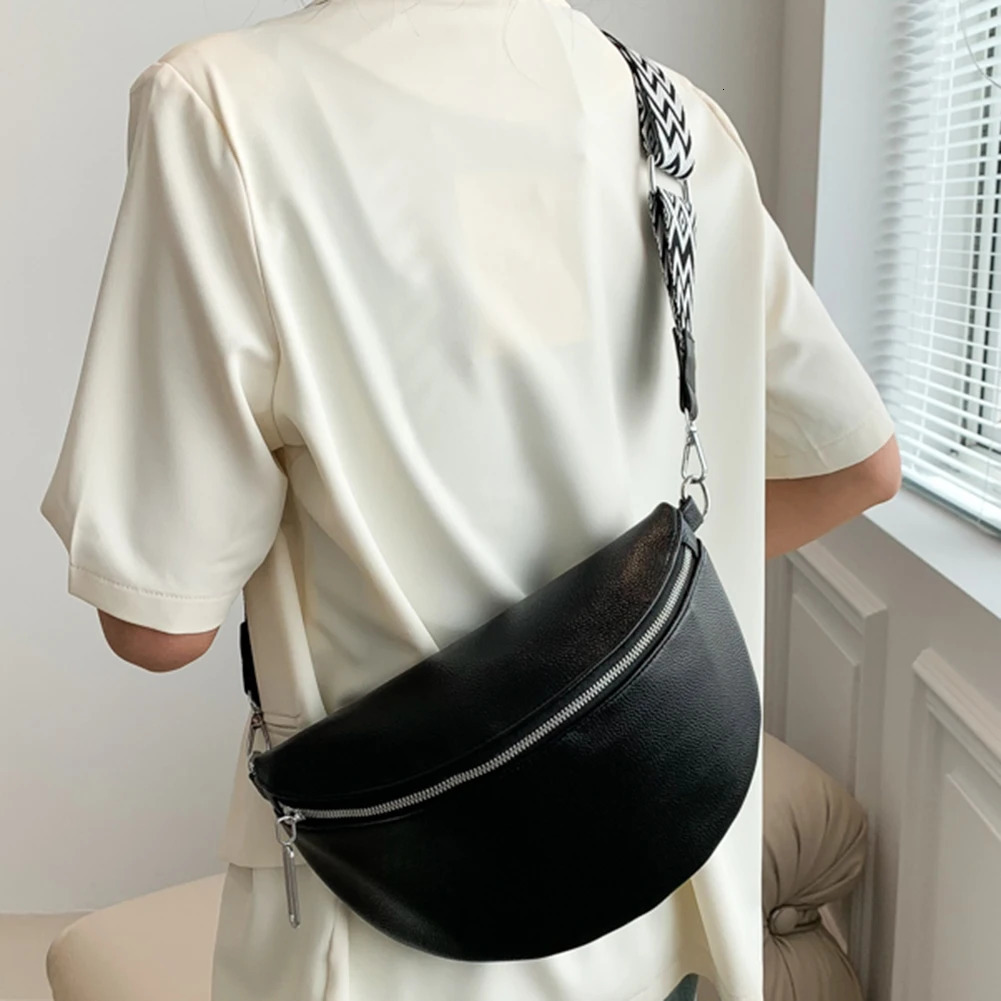 Crossbody Bag Wide Jacquard Strap Traveling Chest Bag PU Leather Fashion Casual Solid Color Portable Simple for Outdoor Hiking 251023