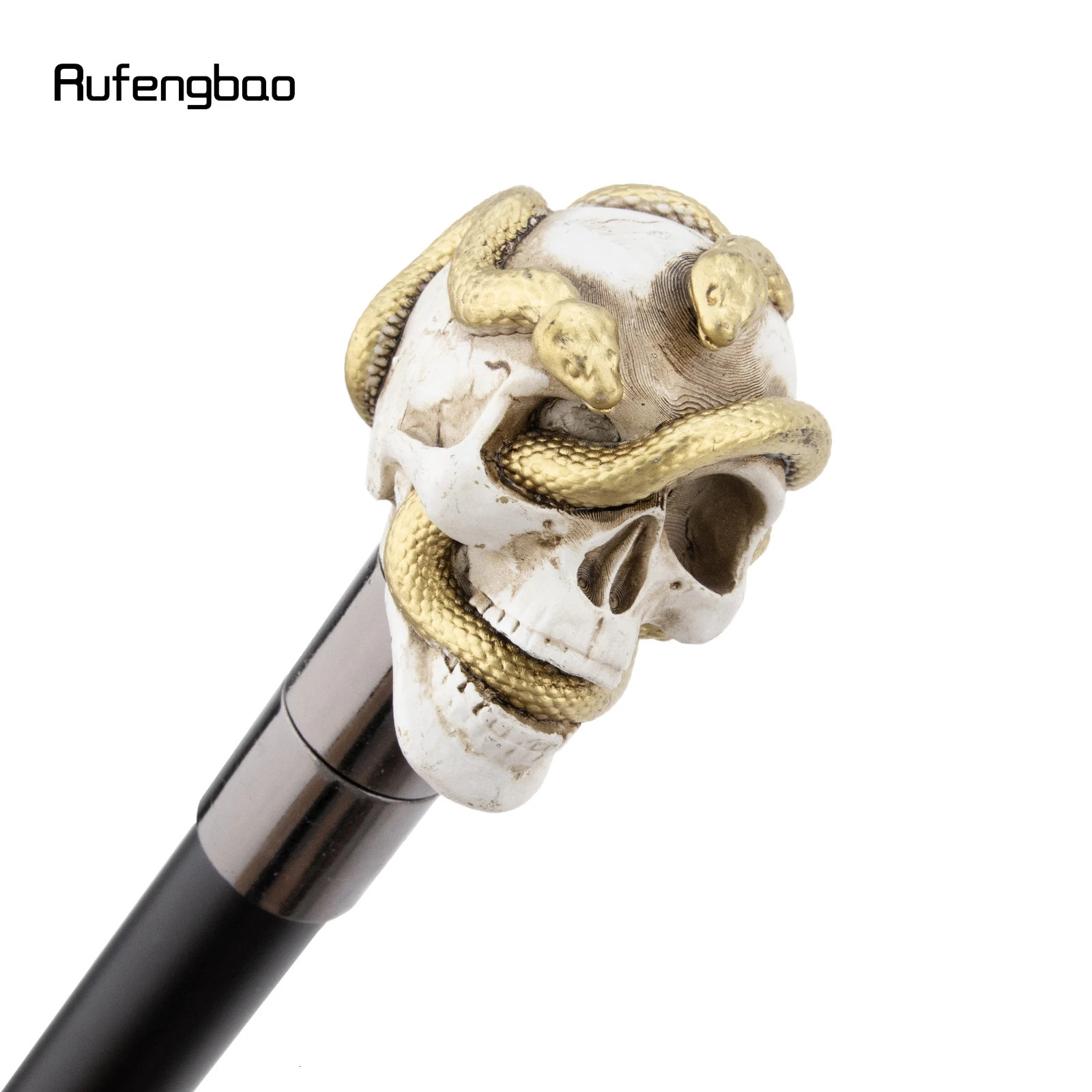 White Resin Skull Golden Snake Cobra Walking Cane Fashion Decorative Steel Stick Gentleman Elegant Cosplay Cane Crosier 92cm 251022