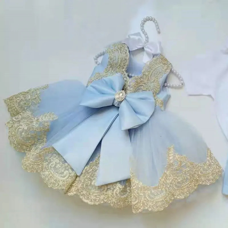 Summer Childrens Elegant Evening Dress Lace Embroidered Lace Birthday Party Sleeveless Bow Girl Princess Dress 251023