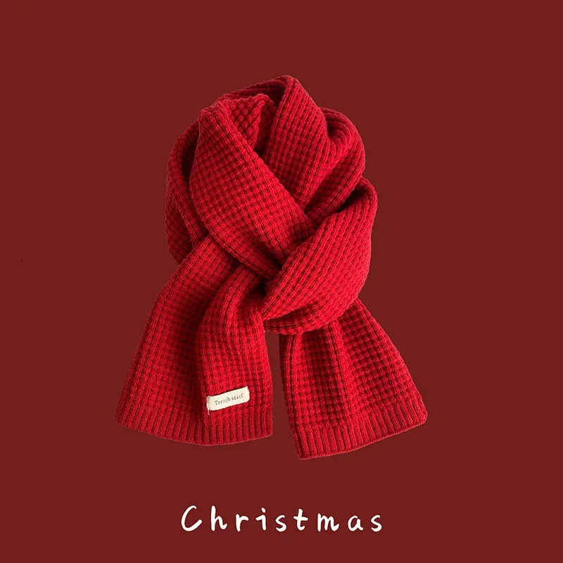 Fashion Christmas Style Red Element Scarf for Women Trend Knitted Student Couple Warm Scarves Shawl Clothing Accessories Gift 251024