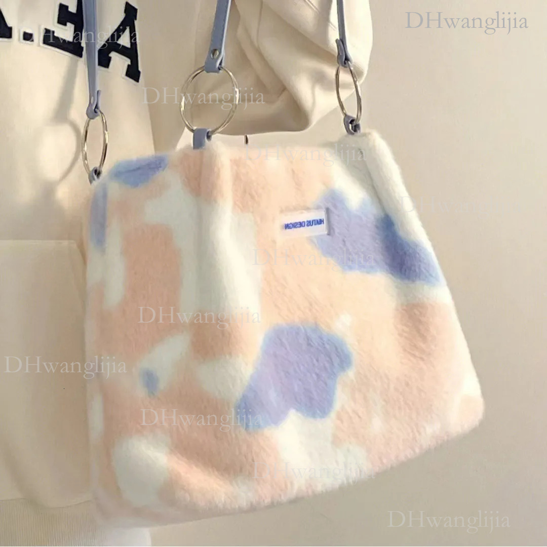 DHGM Hairy women winter new blue pink rabbit plush handbag shoulder college students large capacity Tote bag 0e3c
