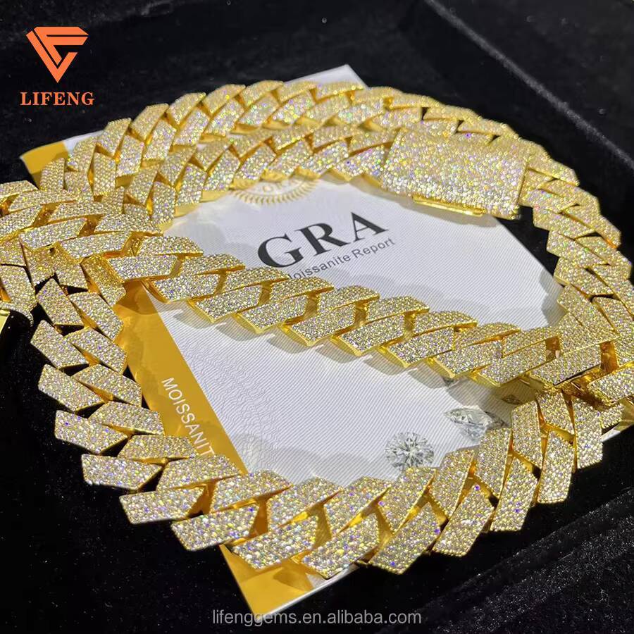 Hip Hop Iced Out 15mm Moissanite Cuban Chain Four Row 925 Silver VVS Chain Mossanite Diamond Gold Cuban Link Chain Bracelet