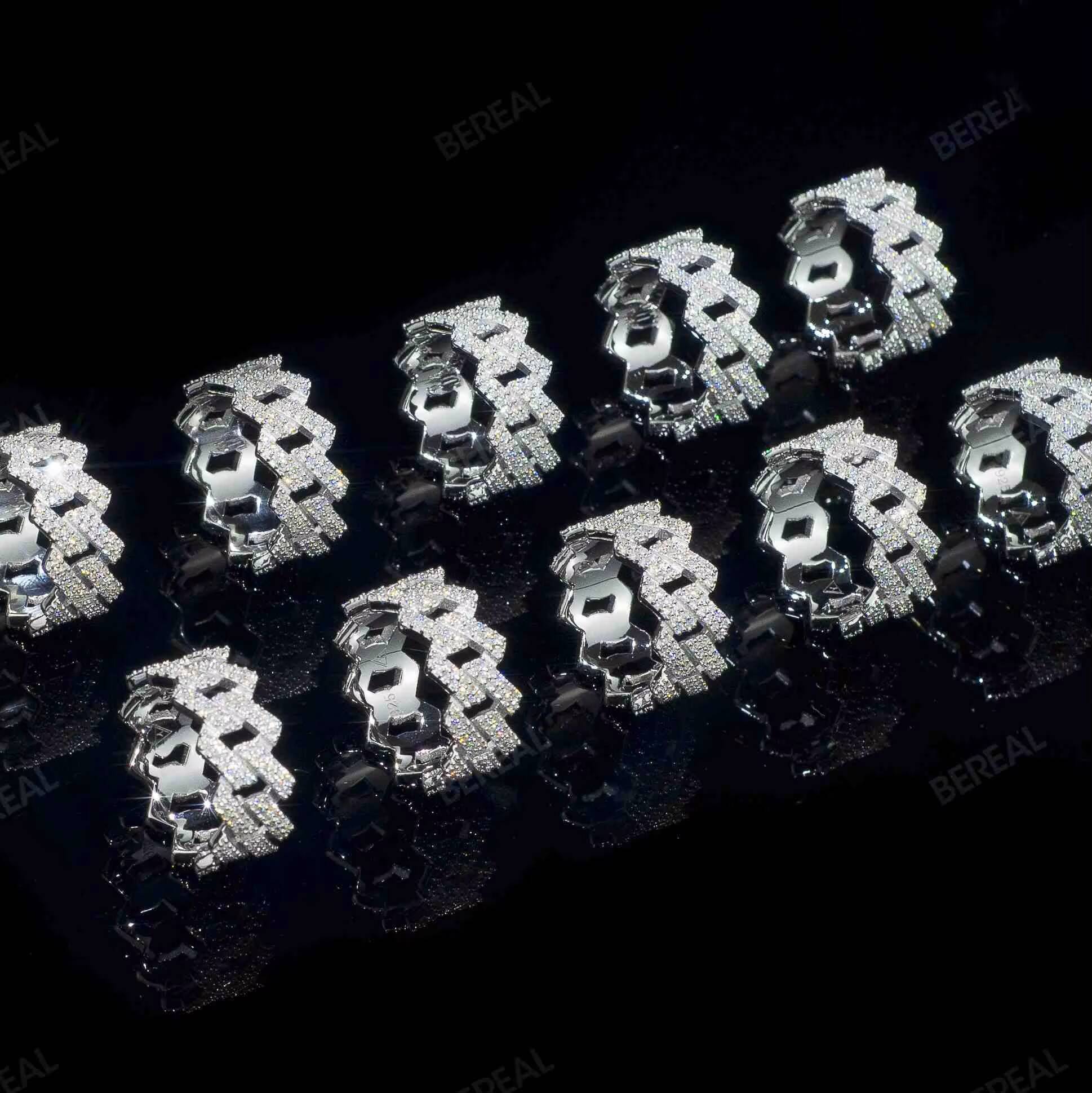 Wholesale 18K White Gold Plated Diamond Cuban Ring Band Men Ring Hip Hop Style Iced Out 925 Silver Cuban Link Rings Jewelry