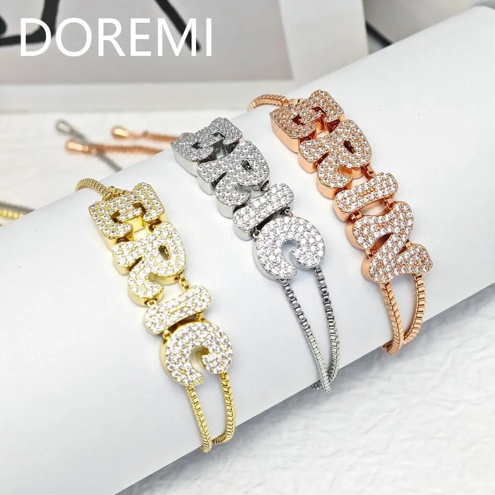 DOREMI Crystal Zircon Name Customized Letter Doubel Chain Mesh Dainty Sliding Slider Letter Personalize Name Bracelets 251023