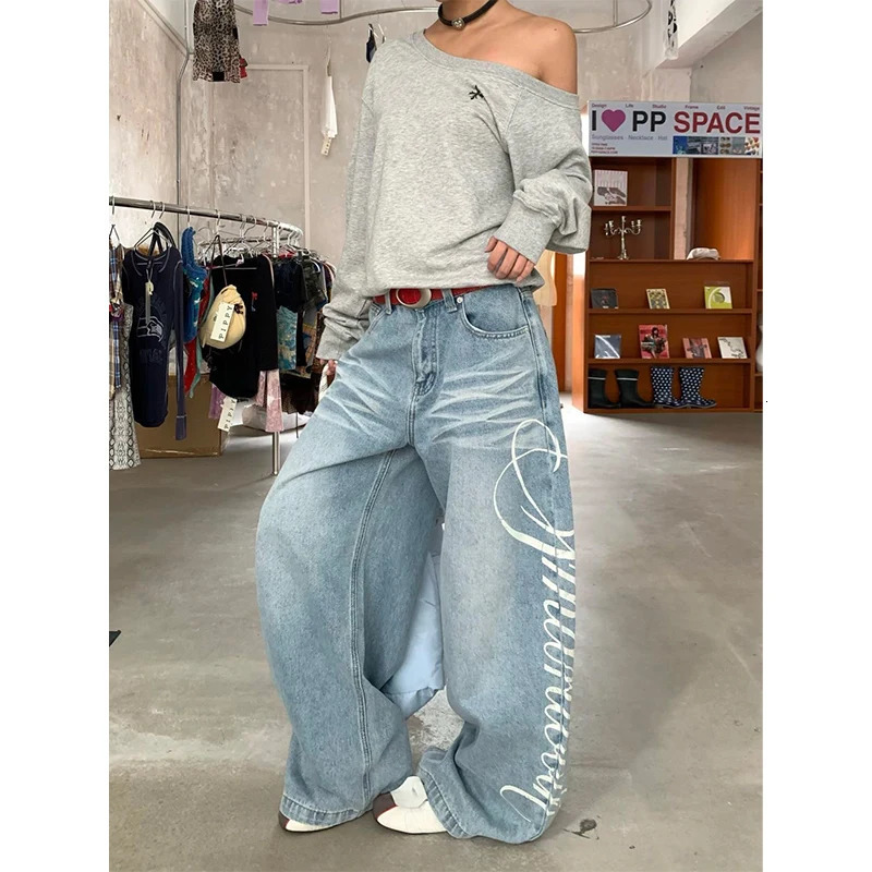 Women Blue Y2k Baggy Boyfriend Jeans Harajuku Vintage Wide Leg Denim Trousers Japanese 2000s Style Jeans Pants Oversize Clothes 251023