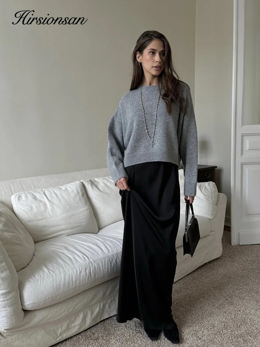 Hirsionsan Basic O Neck Basic Sleeve Sweater Women 2025 Oversized Short Knitted Pullovers Female Casual Thick Warm Soft Tops 251027