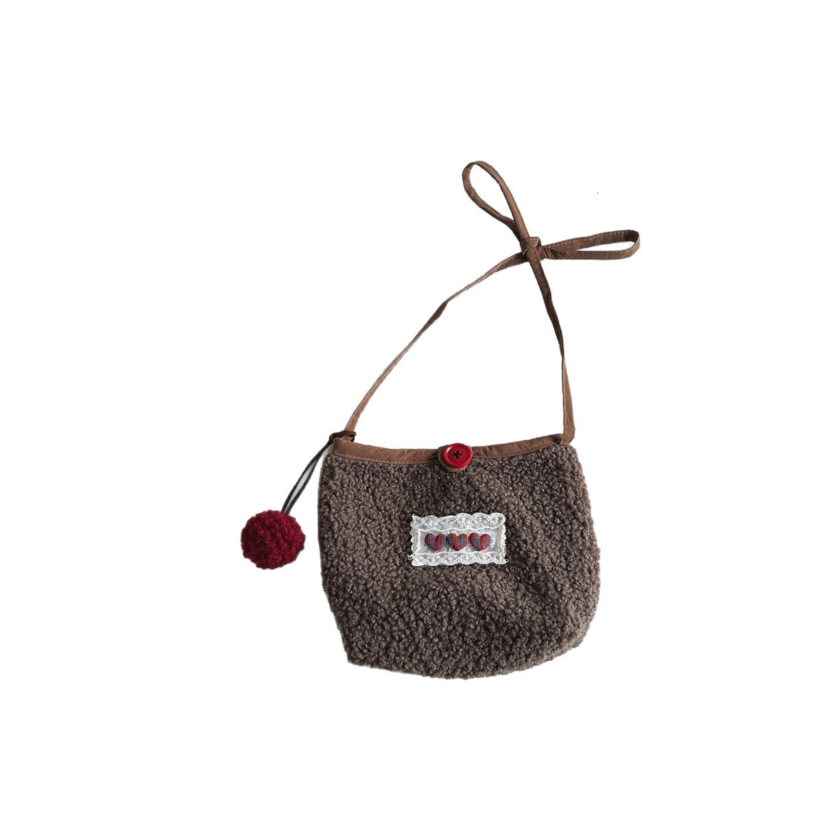 New hot selling soft and fluffy Korean designer handmade small bucket bag plush shoulder bag, cute lamb wool girl bag in winter