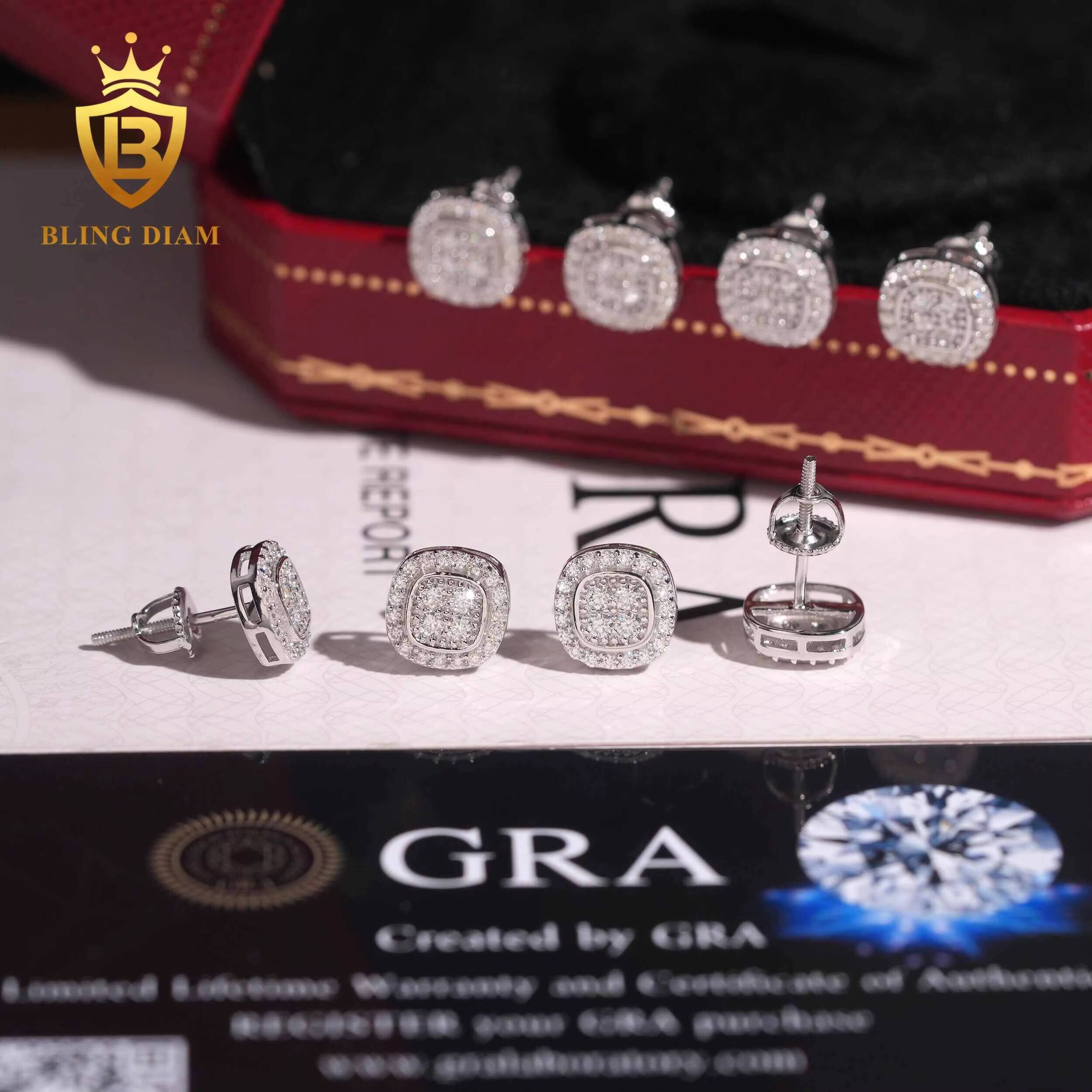 High Quality Jewelry VVS Moissanite Diamond Stud Earring 035ct 925 Sterling Silver Square Stud Earring