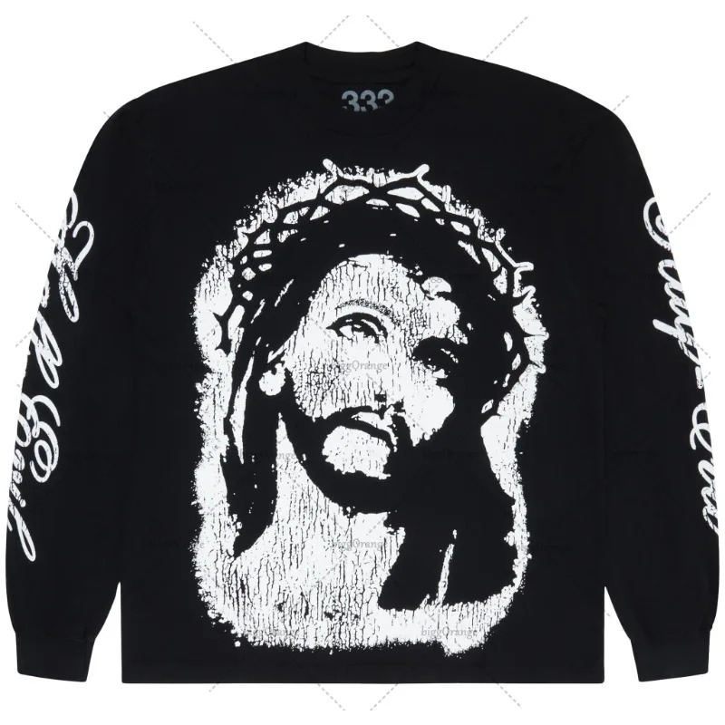 Gothic punk Retro Streetwear Tops Men Hiphop Harajuku Flame Print Long Sleeve High Street Round Neck Casual Oversized Tshirt 251020