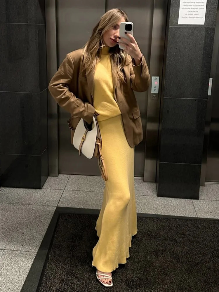 Tossy Elegant Knitwear 2 PieceSet Long Dress Female Ribbed Sweater Pullover And Loose Patchwork Maxi Skirt Sets Ladies Outfits 251020