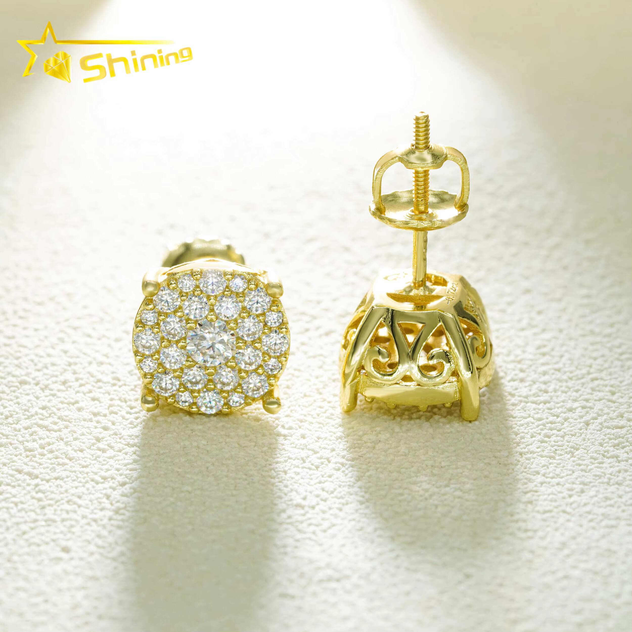 Pass Diamond Tester Hot Selling Custom Sterling Silver Fine Jewelry Diamond Vvs Hip Hop Iced Out Moissanite Stud Earrings