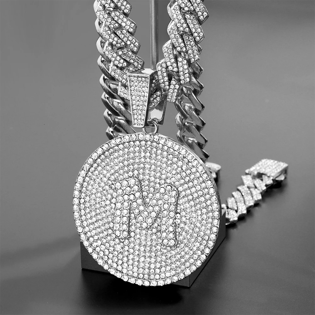 Iced Out 14MM Prong Cuban Chain Letters Necklace For Women Bling Round Initials Name Necklaces Hiphop Chain Couple Gifts Jewelry 251013